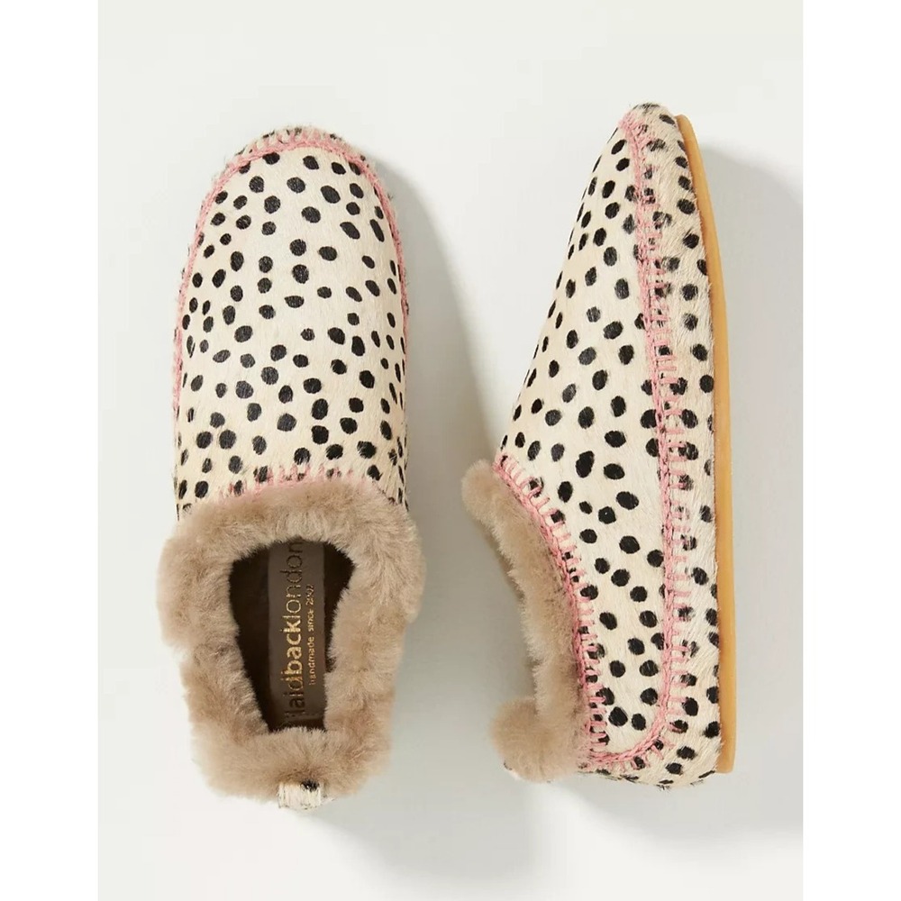 Laidback London Printed Embroidered Suede Slippers Size 37 US 6 Shearling Anthro